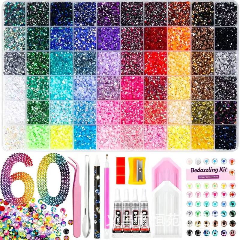 Amazon's best-selling 40/60/24-grid AB color flat-bottom resin candy-colored nail art rhinestones DIY nail decoration set Amazon's best-selling 40/60/24-grid AB color flat-bottom resin candy-colored nail art rhinestones DIY nail decoration set