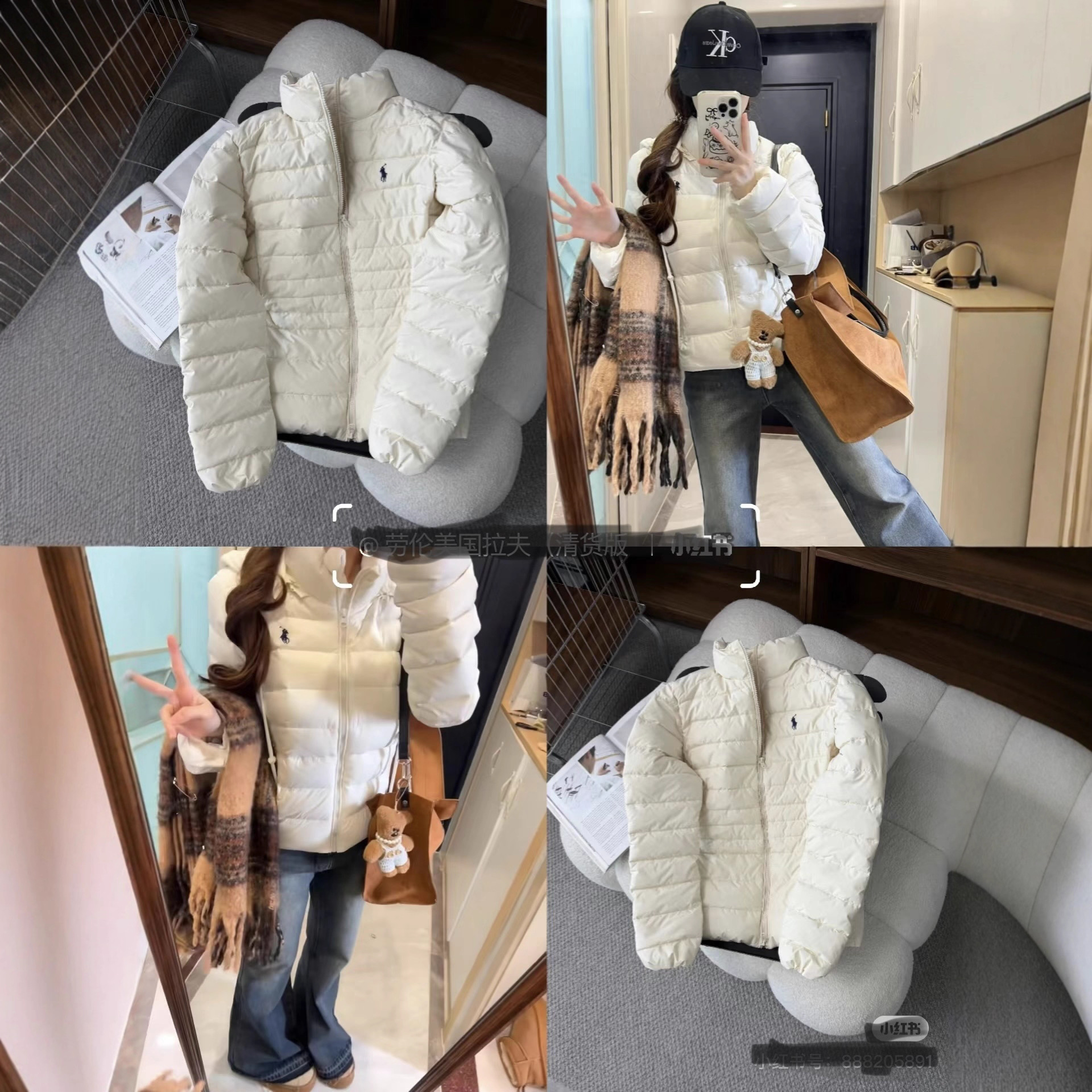 现货过验版RL拉夫冬季羽绒棉长袖棉服女经典百搭收腰保暖棉衣外套