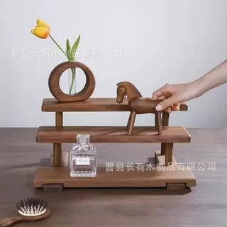 跨境木质桌面置物架阶梯式化妆品收纳架木制乐高娃娃积木展示架