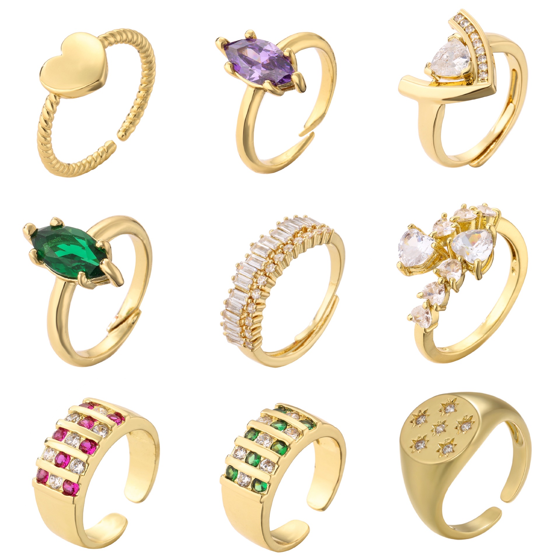 Womenu0027S Fashion Simple Style Geometric Heart Alloy Zircon Rings Copper Rings