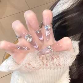 【织星裸紫】纯手工美甲穿戴甲片纯欲风冰透裸法式猫眼气质显白
