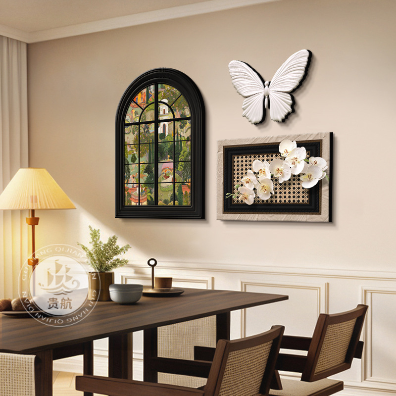 中古风艺术餐厅装饰画复古饭厅餐桌背景墙挂画法式高级感客厅壁画