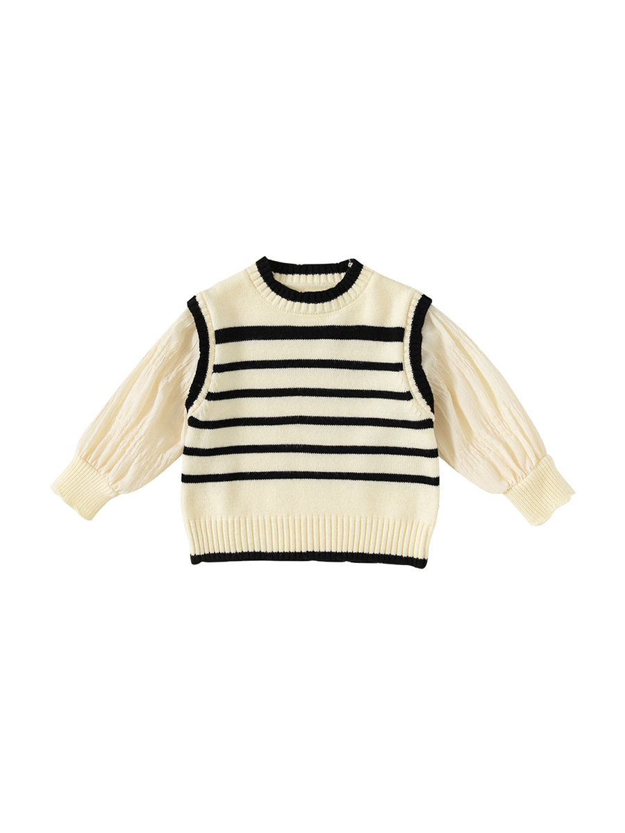 Suéter de otoño para niñas Youbao, a rayas, estilo dos piezas, elegante, tejido de punto, dulce, con mangas abullonadas, top infantil