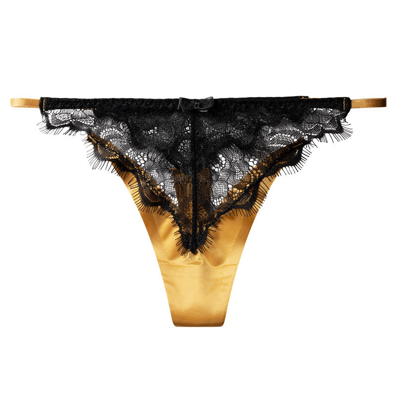 Thong Women's Hot Sexy Ultra-thin Ice Silk Translucent European and American Lace One Line Temptation Traceless T-pants Women