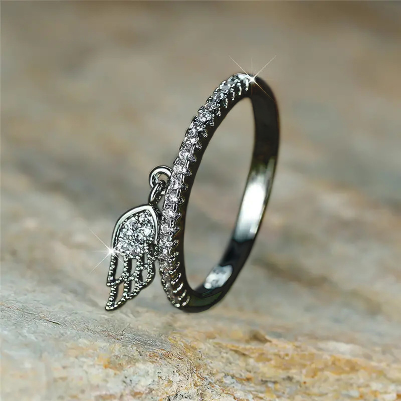 5g Weight Zircon Inlay Material Rings Classification 10, 6, 7 Ring Size 1 Piece Quantity Daily, Tea Party Occasion Feather, Copper Material Geometric, Wings Pattern All Seasons Season Women's Gender Sweet Style Geometric Wings Feather Copper Sweet Rings 9