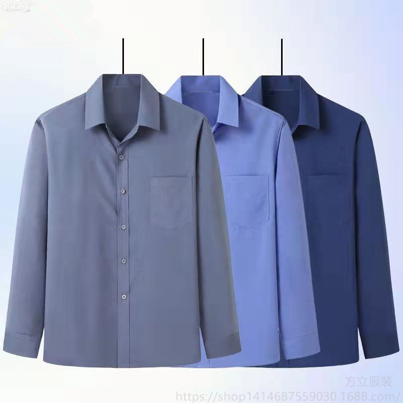 Men's Long-Sleeved Shirts for Middle-Aged and Elderly People, Loose-Fitting Men's Collared Tops, Spring and Summer Casual Shirts, No-Iron Base Shirts