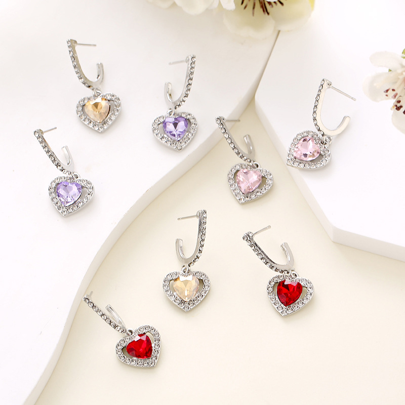 Drop Earrings Classification 1 Pair Quantity 1 Pair Sweet Heart Shape Plating Inlay Alloy Zircon Drop Earrings