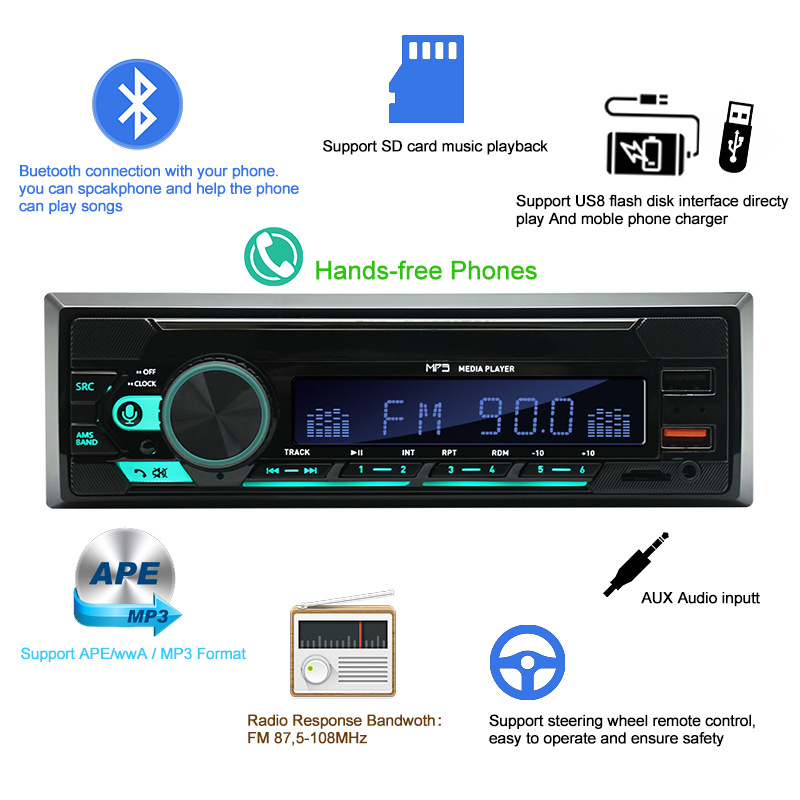 740 Single-Cylinder Long Double USB Car Bluetooth Mp3 Player 12V Neutral Fm Radio Cross-Border Hot Sale