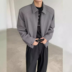 Cleanfitショートショルダーコート男性春秋高級感のあるごろつきのハンサムなブランドのスーツのジャケットは野球服を襟を返します。