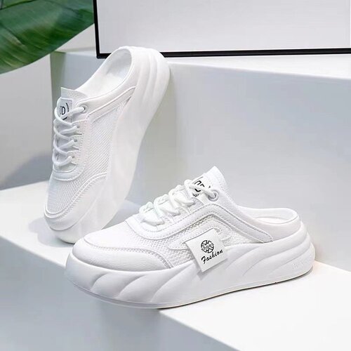 New style mesh half drag summer trendy hollow breathable thick sole increased casual slippers sandals board shoes