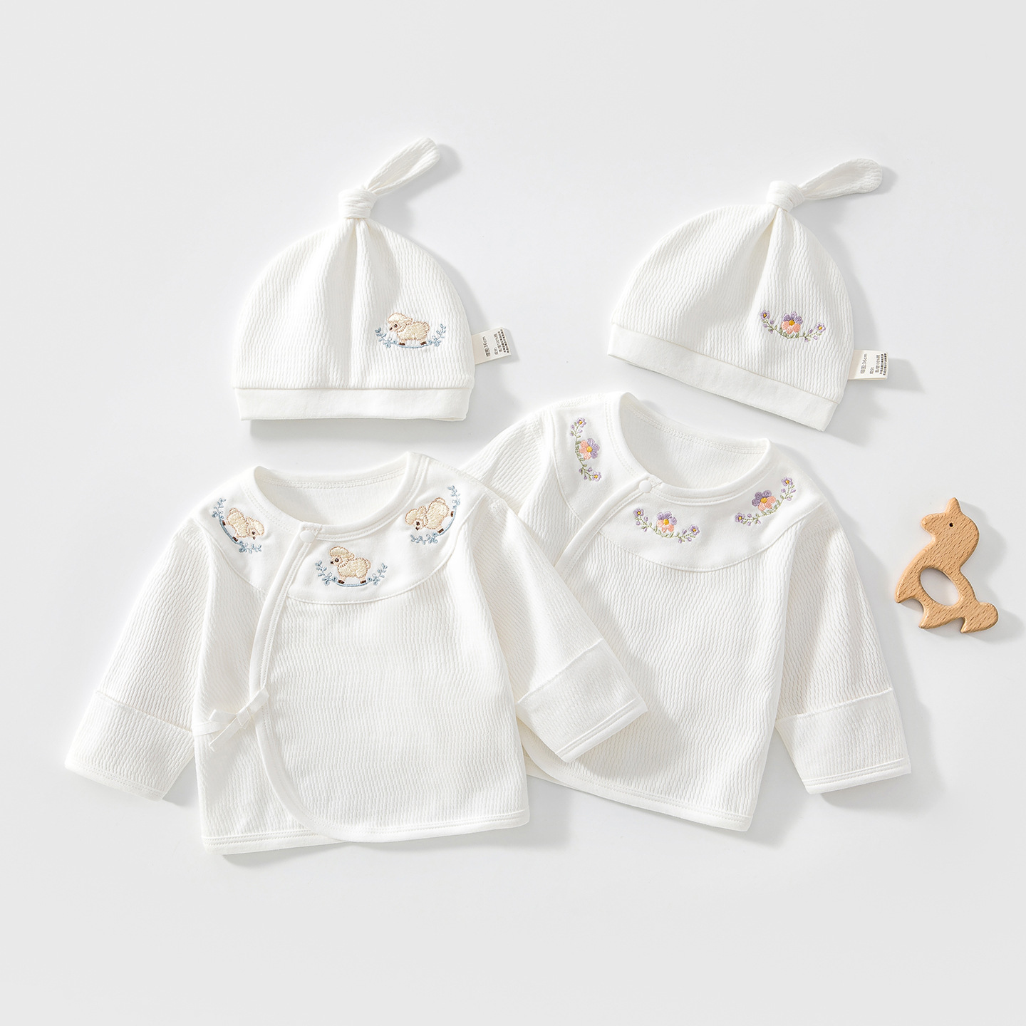Newborn Baby Half-Back Cotton White Spring/Autumn Outfit with Hat, Monk-Style Clothing, Baby Top