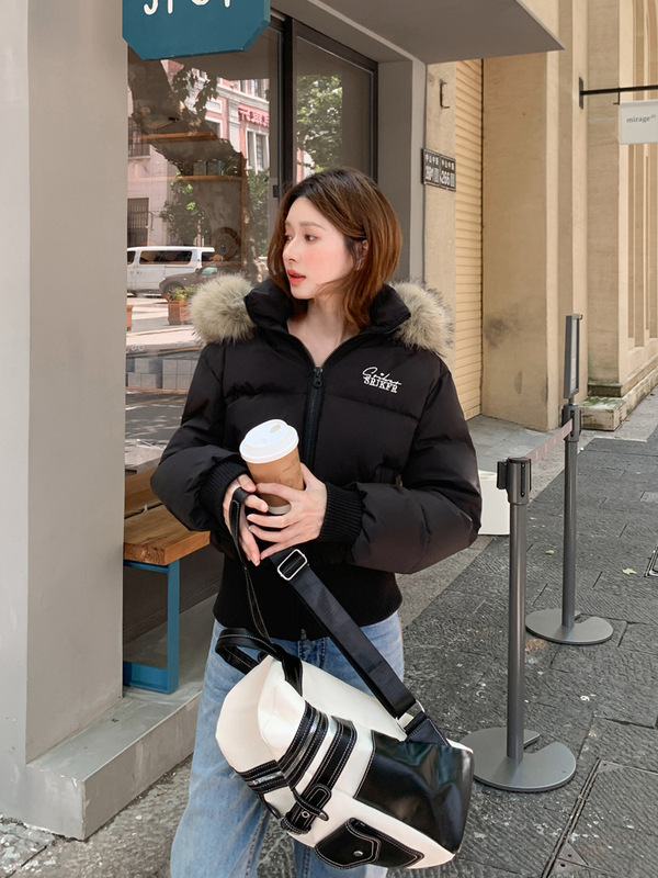2025冬短款大毛领羽绒服女美式复古收腰显瘦高级感个性白鸭绒外套|undefined