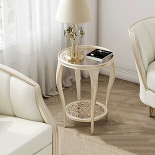 Light Luxury Sofa Side Table Modern Simple High-end Sense Small Coffee Table American Style Creative Hollow-out Carved Solid Wood Corner Table for Living Room