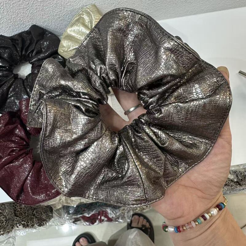 东大门秋冬复古轻盈皮质大肠发圈高级感韩系低马尾发绳丸子头皮筋|undefined