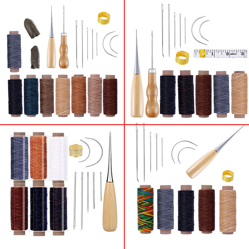 Leather Tool Set DIY Hand-Sewn Leather Goods Leather Art Craft Needlework Sewing Awl Copper Ring Package