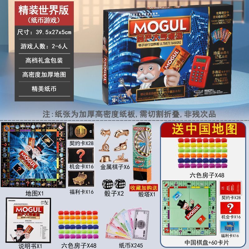 正版大富翁游戏棋世界版中国版超大号儿童成年版互动桌游房产大亨|undefined