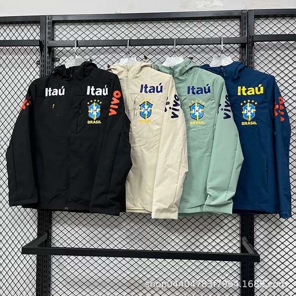 Brazil Team Jacket Neymar Same Style Hooded Jacket Waterproof Brazil National Team Jacket Football Training Suit