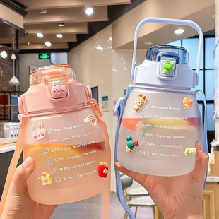 Gradient Internet Celebrant Large Capacity High Color Value Super Cute Student Water Bottle with Straw Kettle Plastic Water Cup Korean Style for Children
