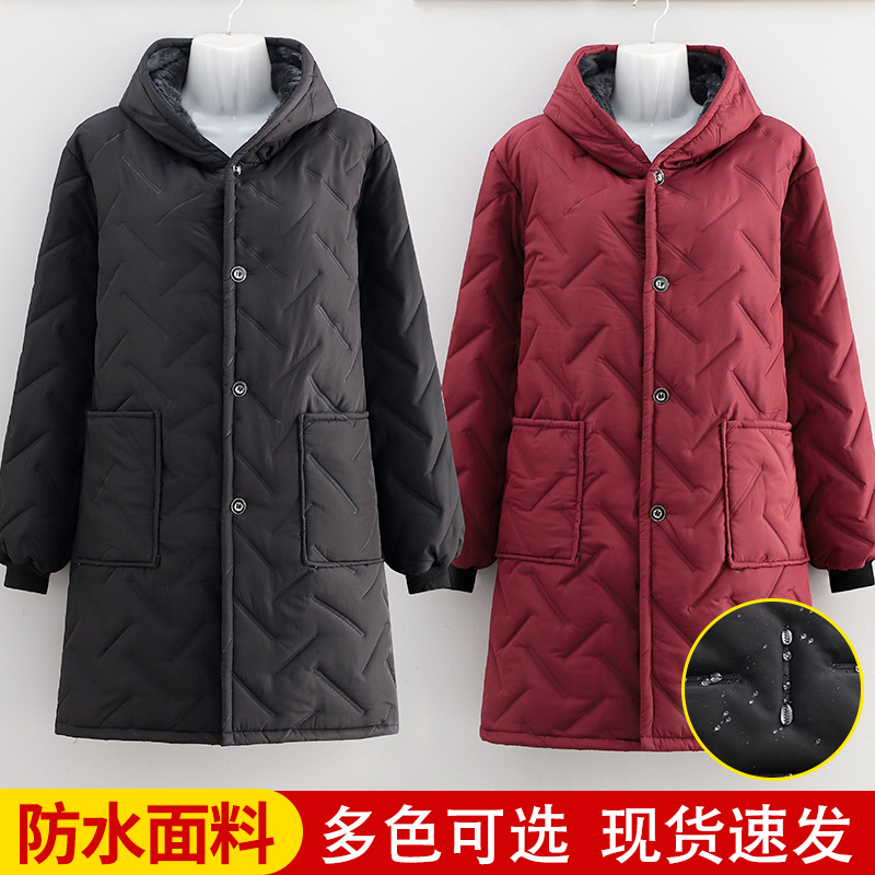 Nuevo algodón intercalado y camelera de abrigo impermeable, abrigo de invierno para madres a prueba de viento, abrigo largo y duradero