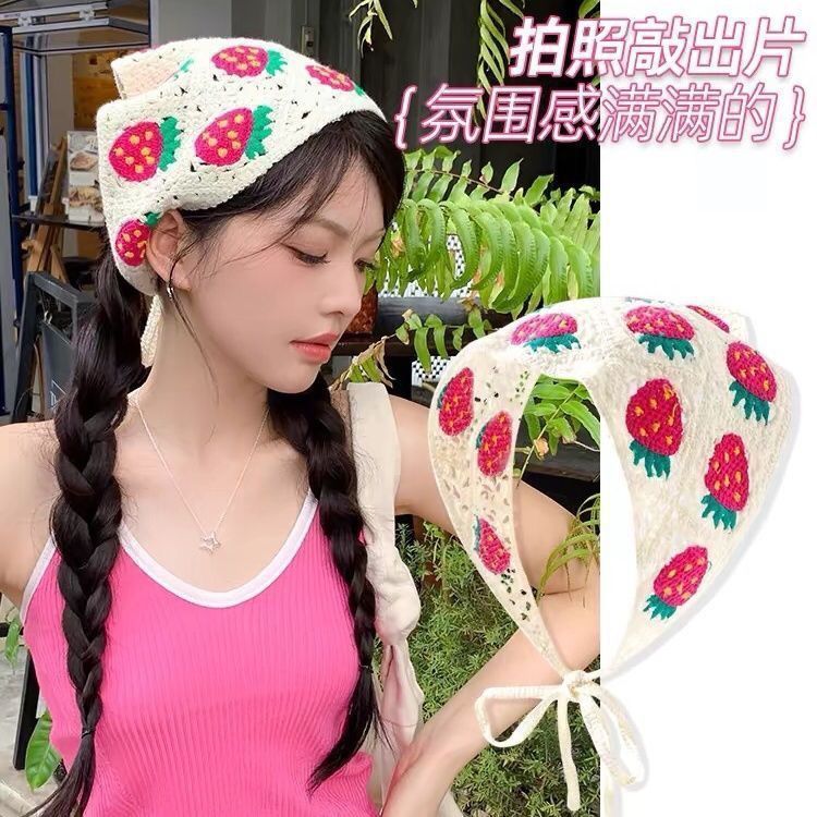 [Liquidación de precio de fábrica] Versión coreana de la bufanda triangular hueca de crochet de punto femenino dulce y lindo sombrero de pañuelo de flores de estilo femenino