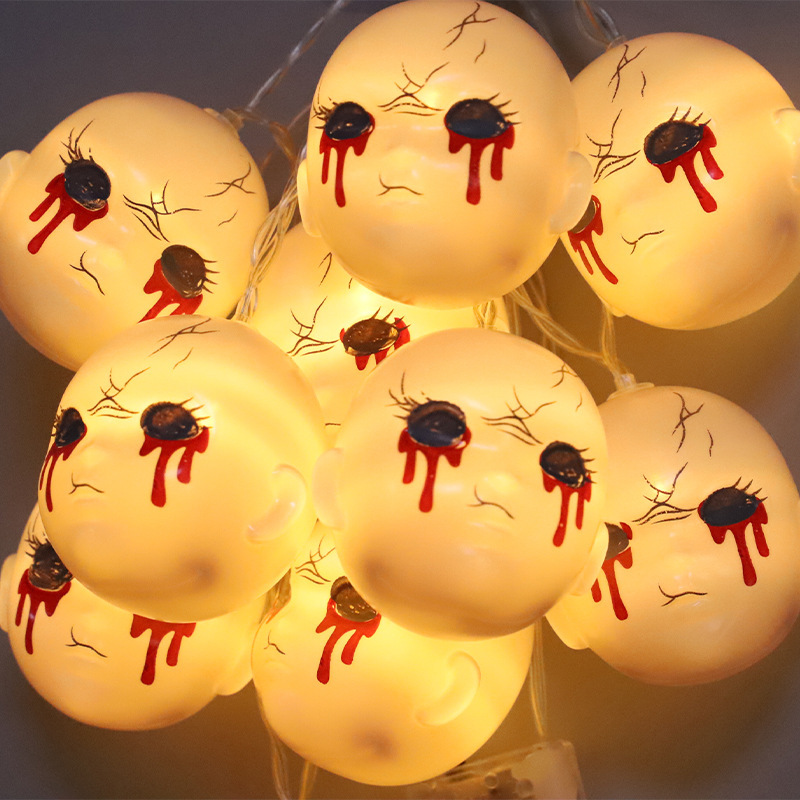 New LED Halloween Atmosphere Decoration Face USB String Remote Control Ghost Festival Night Light_voghion.com