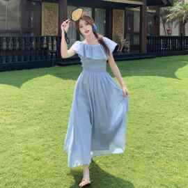 女装夏装新款法式温柔风变领连衣裙