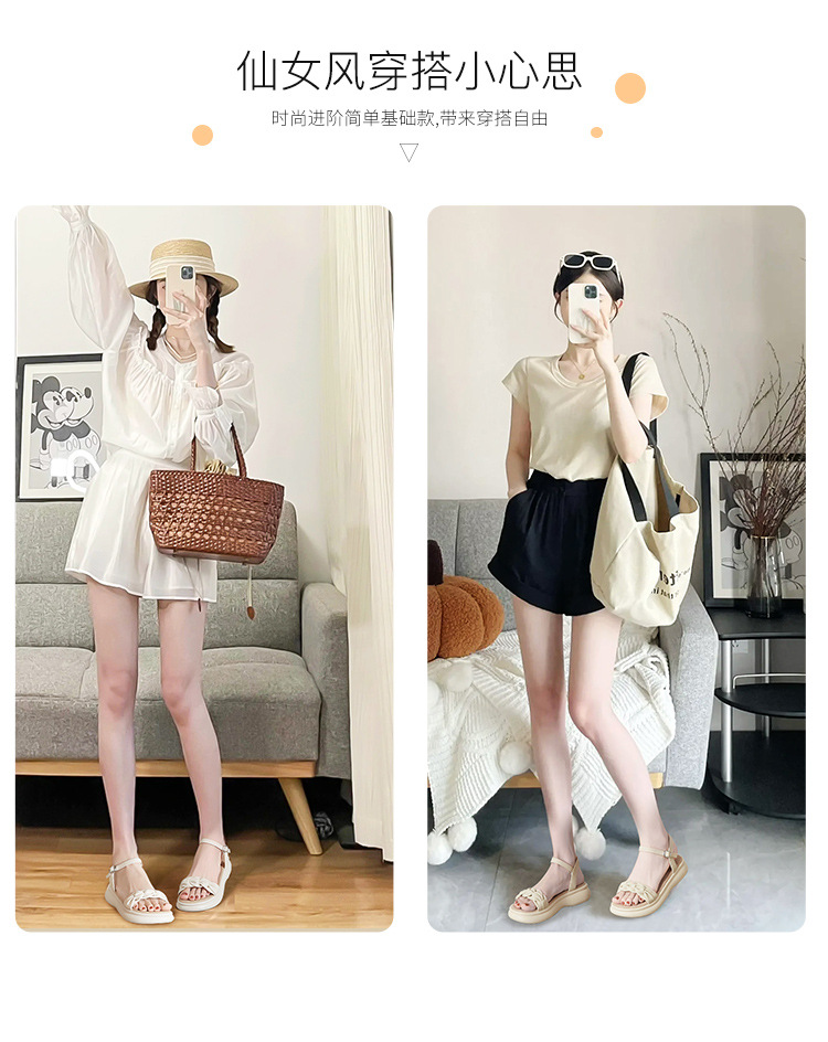 Sandal nữ đế dày quai ngang phong cách Hàn Quốc — M563 vàng nhạt chi tiết 8
