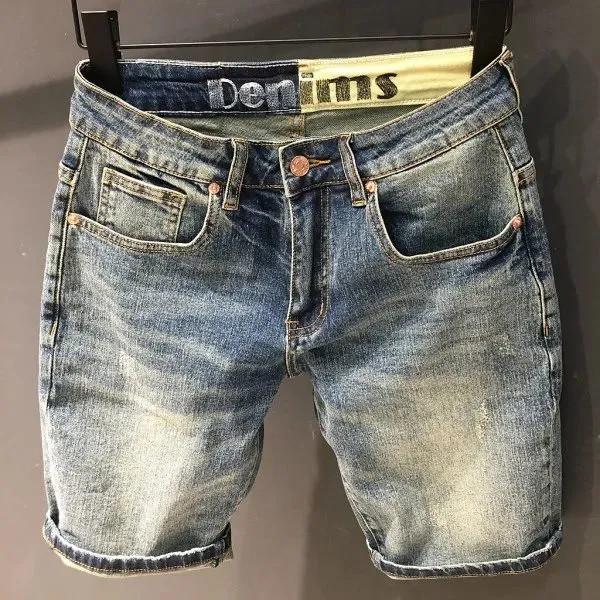 Spring Season Thin Leg Pants Men's Korean Fashionable Slim Fit Denim Shorts Summer Stretch Men's Pants Hip-Hop