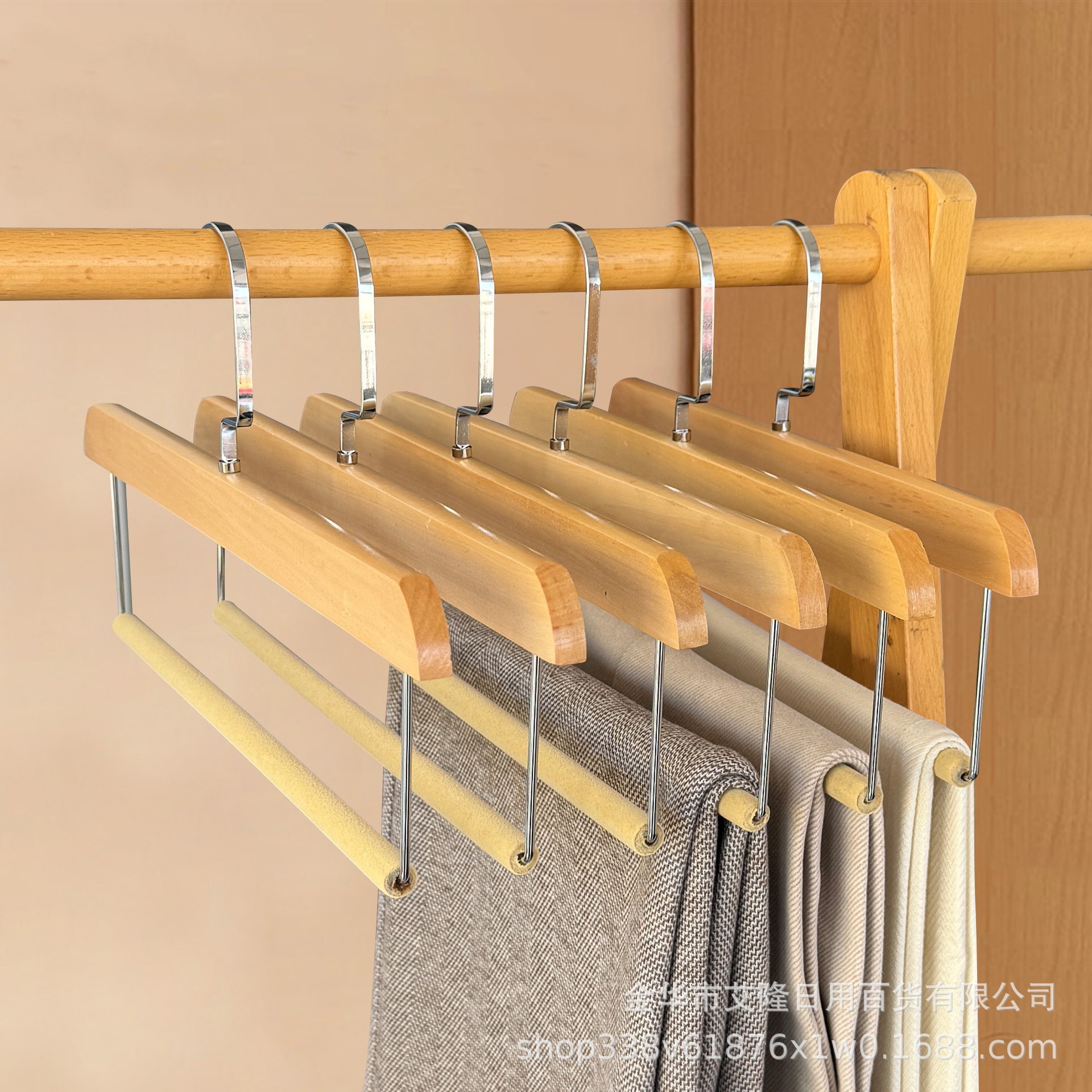 Pantalones de madera sólida, pantalones colgantes de flocado antideslizantes especiales, vestuario, ropa, tienda de ropa, hotel, armario, pantalones colgantes de madera