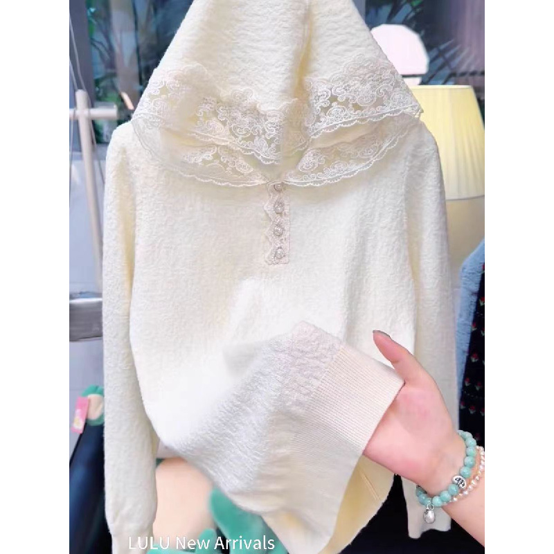 桑蚕丝连帽欧根烧花羊毛卫衣式针织衫130斤内孤品