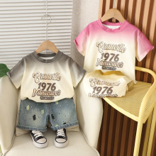 五小七童装2025夏款新款0-4岁中小童男童女童渐变1976短袖两件套