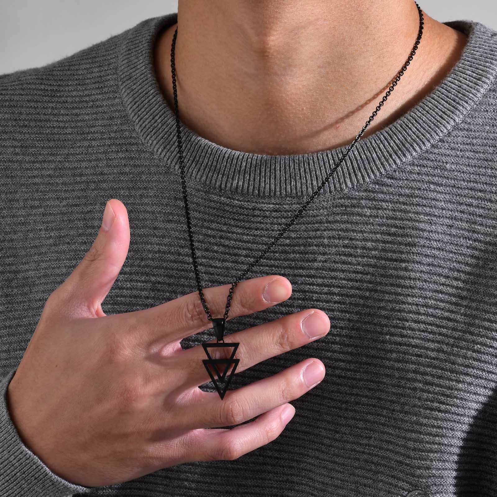 201 Stainless Steel Chain Material 1 Piece Quantity Hip-hop Punk Triangle Solid Color Stainless Steel Titanium Steel Pendant Necklace 1 Piece
