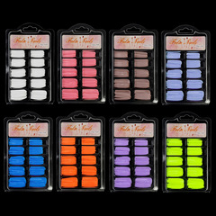 Chromatine Long-lasting Solid Color Ballet Nails 100 Pieces in Polystyrene Small Blue Box Transparent Box Coffin Trapezoid False Nail Sheet Complete Set