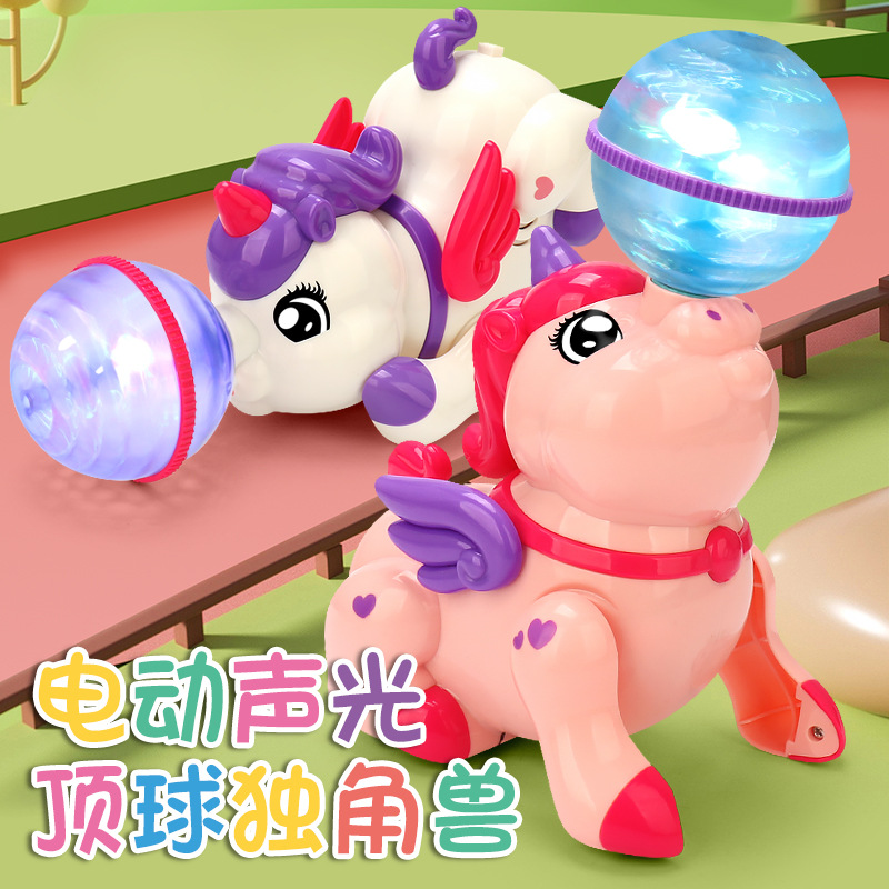 Unicornio eléctrico para niños, música de luces de color, acrobacias giratorias de dibujos animados, animales, barracas al por mayor, venta caliente