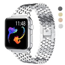 适用苹果鱼鳞纹表带Apple Watch8765432金属蜂窝手表腕带现货批发