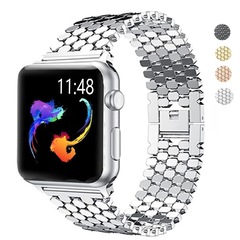 適用蘋果魚鱗紋錶帶Apple Watch8765432金屬蜂窩手錶腕帶批發