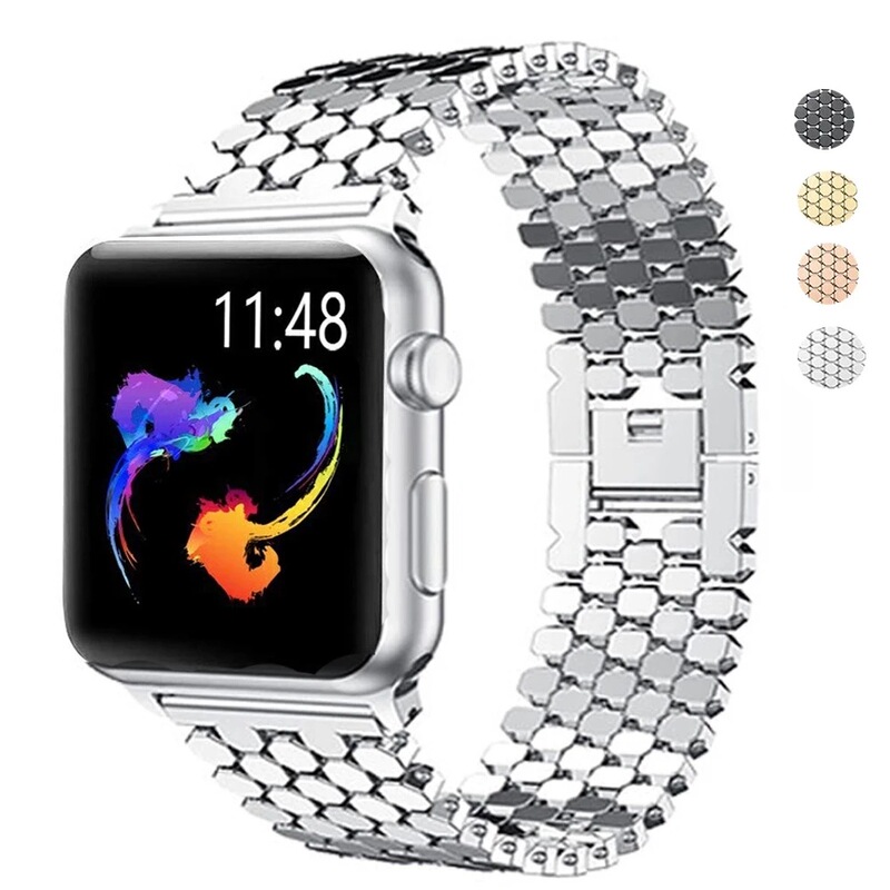For Apple Fish Scale Strap Apple Watch8765432 Metal Honeycomb Watch Wristband in stock Wholesale
