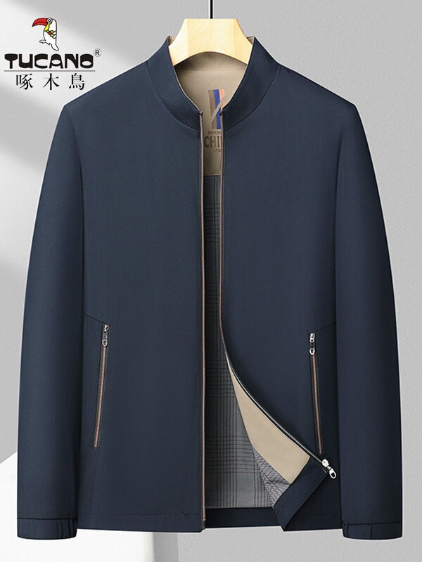 Woodpecker Men's Jacket Spring and Autumn New Style Business Casual Stand Collar Jacket for Middle-Aged Dads Loose Fit Large Size Top Woodpecker Men's Jacket Spring and Autumn New Style Business Casual Stand Collar Jacket for Middle-Aged Dads Loose Fit Large Size Top