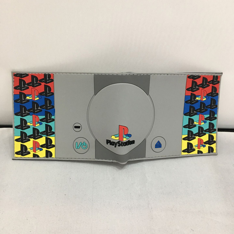 Cartera PSP, botón de control de patrón de mango de juegos, cartera corta de dos plegas, cartera PU juvenil