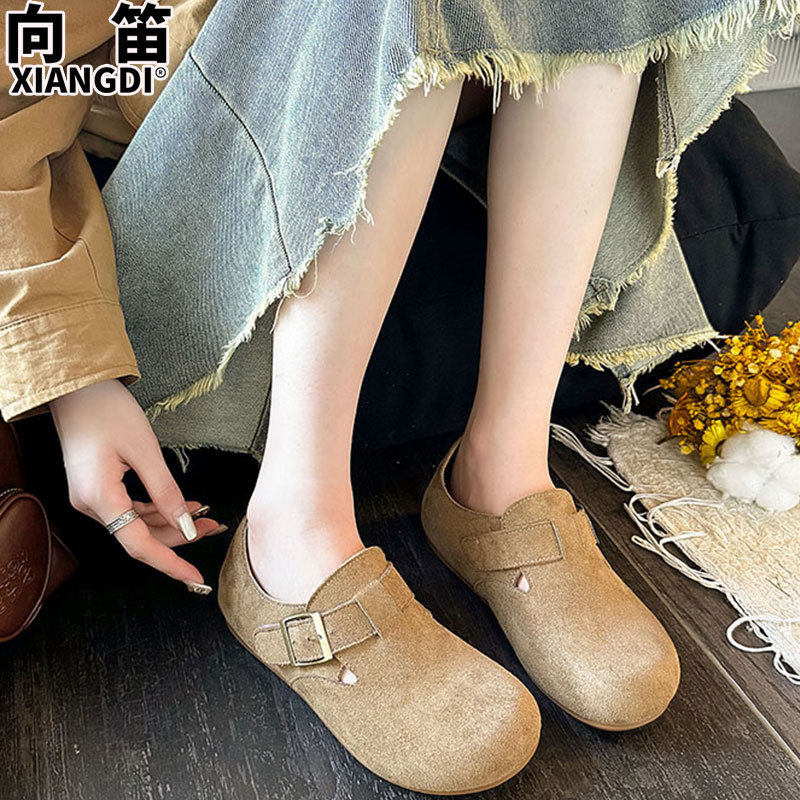 牛皮版软底全包勃肯鞋子女款2025秋季新款一脚蹬单鞋乐福鞋豆豆鞋|undefined
