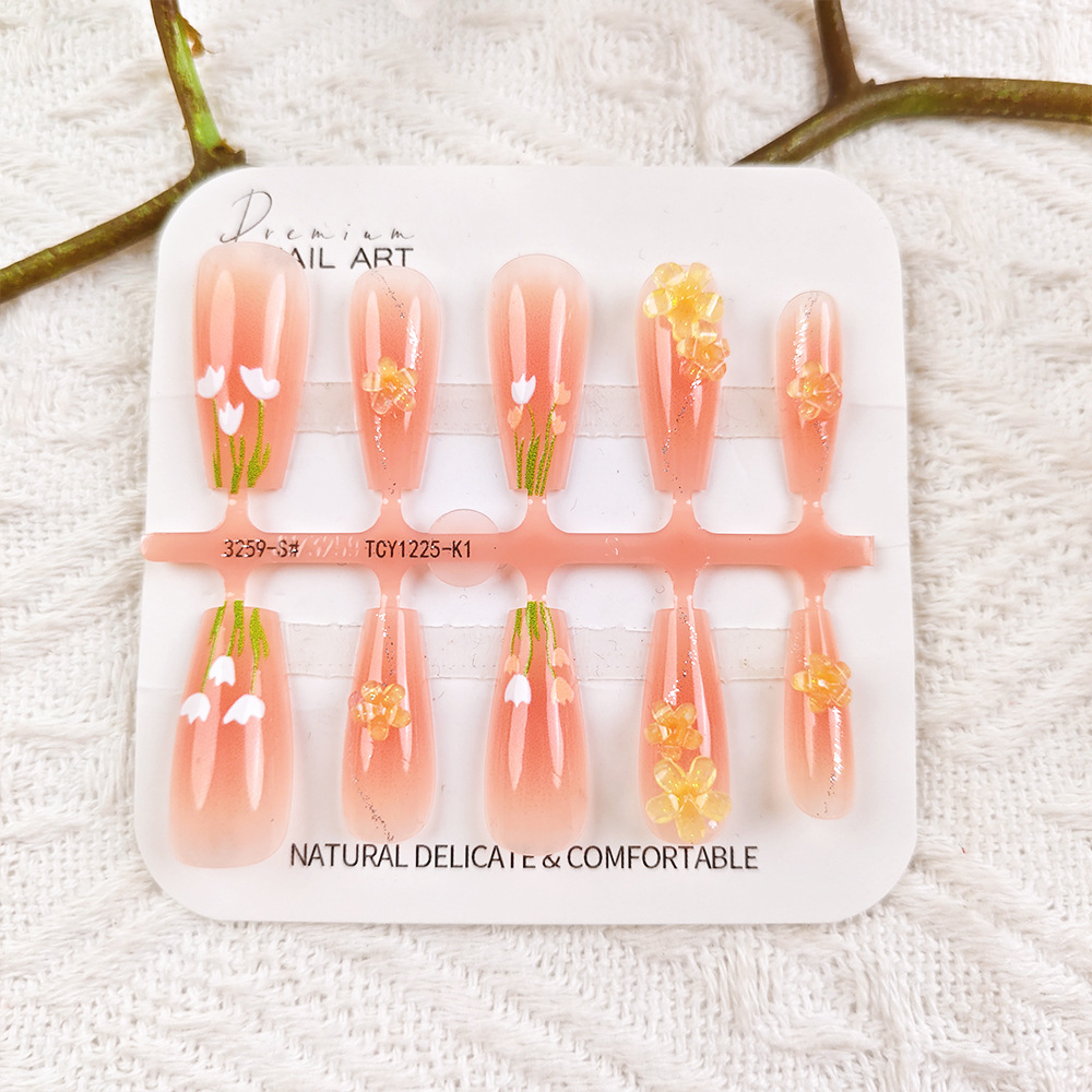 Naranja cálida tulipán ojo de gato manicura suave fresco perforación de vestir una barra de uñas 10 piezas de parche de uñas de código dividido