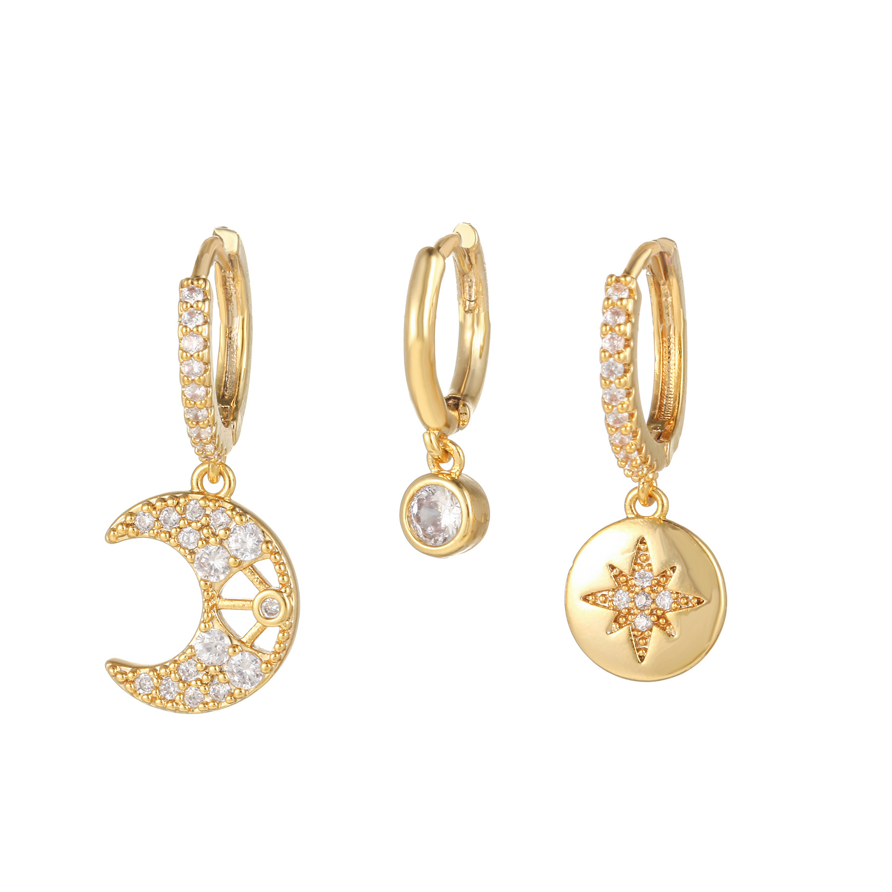 18K Gold Micro Inlaid Zircon Three-Piece Earrings Set
