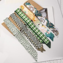新款卡其围巾丝巾发带春夏季绑发头绳飘带韩国网长条碎花装饰