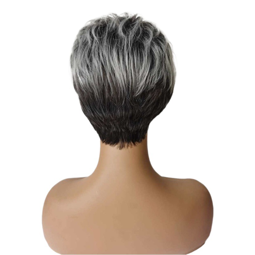Factory direct foreign trade fashion wig gradient gray women's short hair small curly tube partial high temperature silk a hair