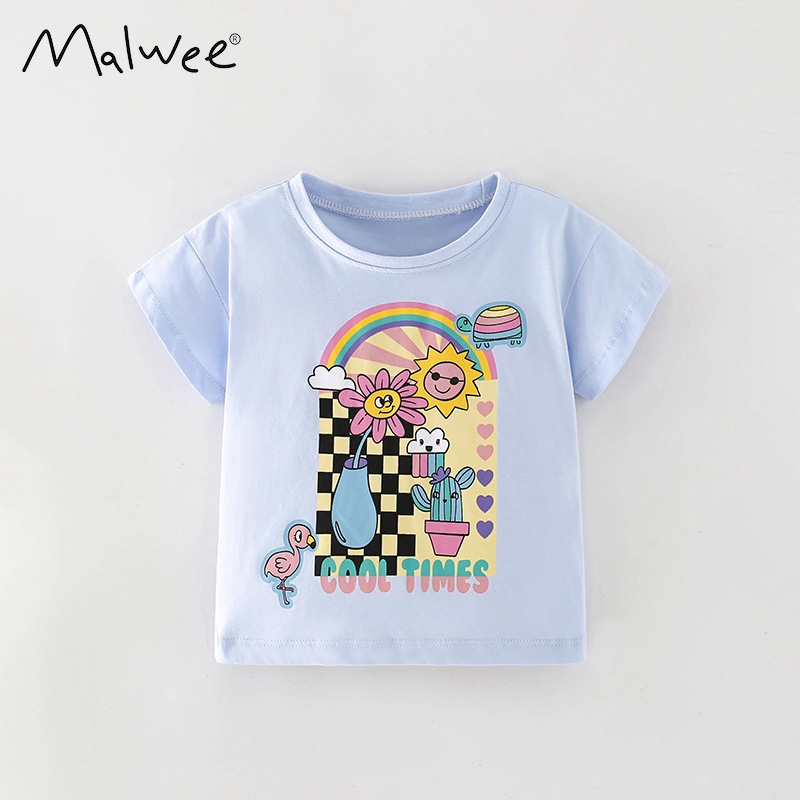 Malwee ropa de verano de manga corta para niñas nueva ropa para niños europea y americana cuello redondo estilo occidental camiseta para niños ropa para niños top