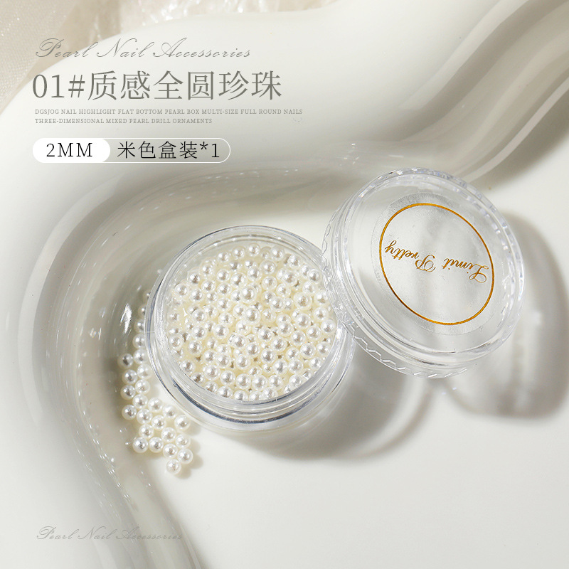 Estilo japonés de uñas perla tridimensional plana tamaño mixto joyería bola redonda accesorios de uñas diamante brillante perlas de color beige puro