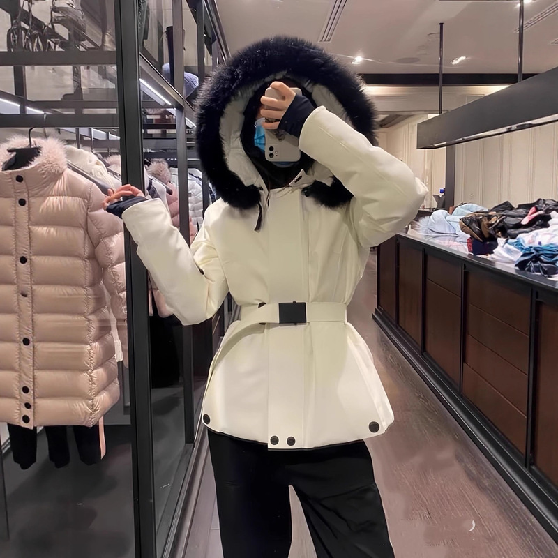 25 Autumn and Winter New Style Famon m Home down Jacket Women's Ski Wear Fox Fur Collar 90 Goose down Waist Slim Black Label Trend