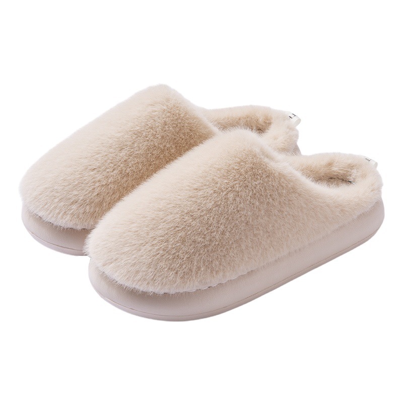 Zapatillas de algodón para mujeres otoño e invierno de peluche 2025 nuevos zapatos para el hogar de interiores con peluche grueso de suela suave de algodón para hombres