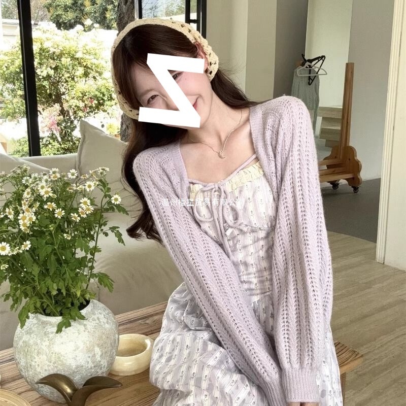 Lace-Up Knitted Sun-Protective Cardigan for Women, New Summer Style, Thin Outerwear, Sweet Air-Conditioning Cover-Up with Hollow Design Lace-Up Knitted Sun-Protective Cardigan for Women, New Summer Style, Thin Outerwear, Sweet Air-Conditioning Cover-Up with Hollow Design