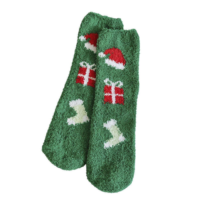 Calcetines de Felpa para Piso Vellón de Coral y Poliéster Térmico, Secado Rápido, Engrosado para Navidad